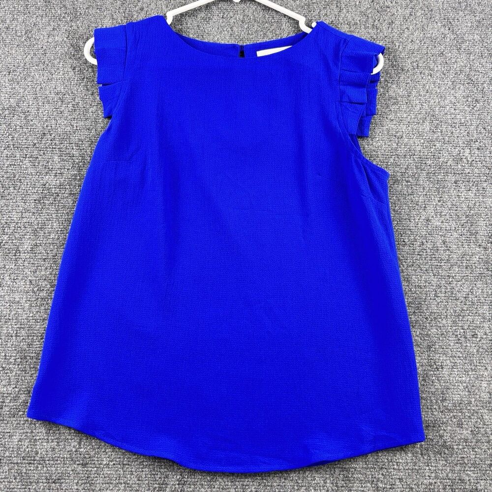 Monteau Blouse Womens S Royal Blue Ruffle Sleeve Keyhole Top Small